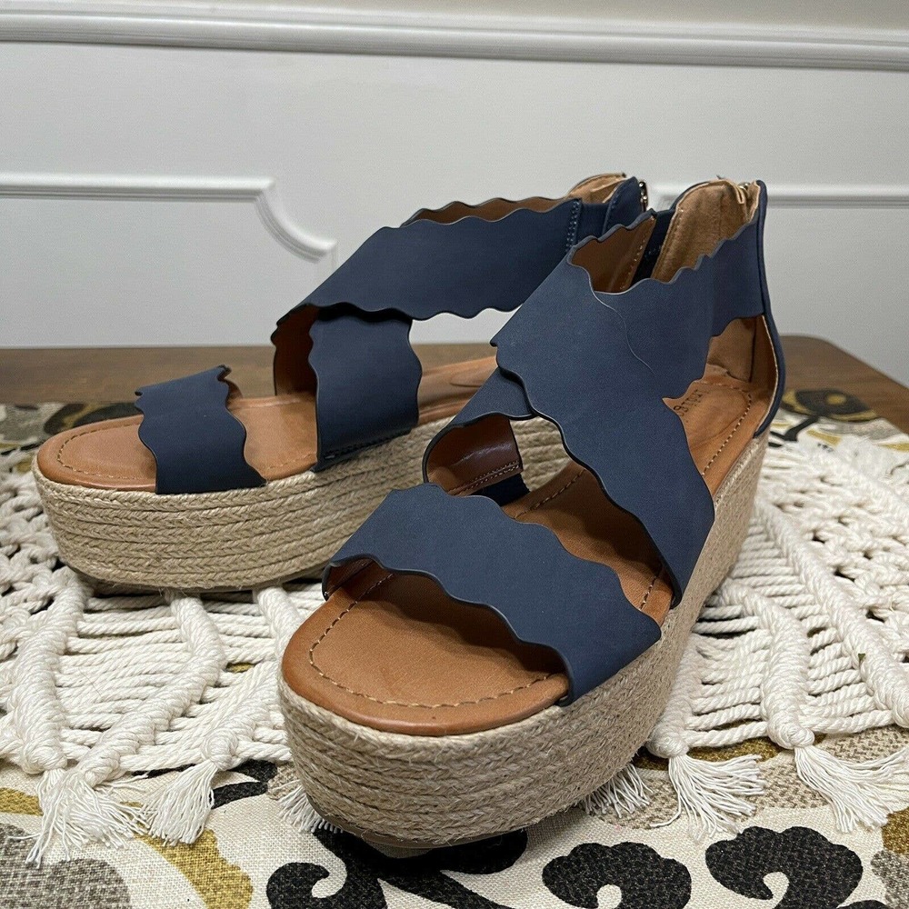 Indigo Rd. Irhaide Espadrille Wedge Sandals Blue Women's Size 8.5M